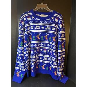 Fox News Ugly Christmas Sweater Unisex Size XL Blue Reindeer Trees